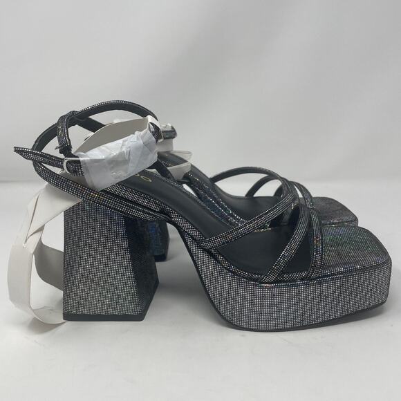 ALDO Landabriver Metallic Platform Sandals 8.5 Pewter Square Toe Ankle Strap - Picture 5 of 8
